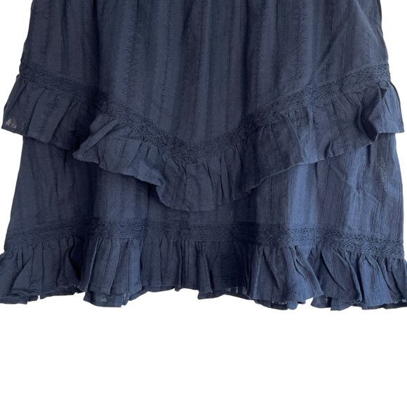 Lace Insert Tiered Ruffle Cotton Mini Skirt Boho Nautical Summer Navy Blue XL - Picture 7 of 10